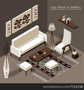 Living room isomertic detailed set vector graphic illustration. Living room isomertic detailed set graphic illustration in scandinavian style