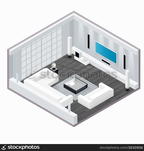 Living room isometric set. Living room isometric set vector graphic illustration