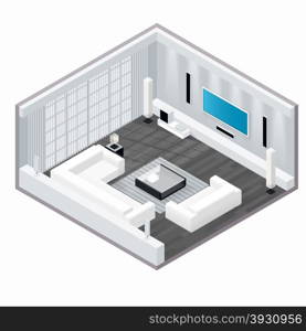 Living room isometric set. Living room isometric set vector graphic illustration