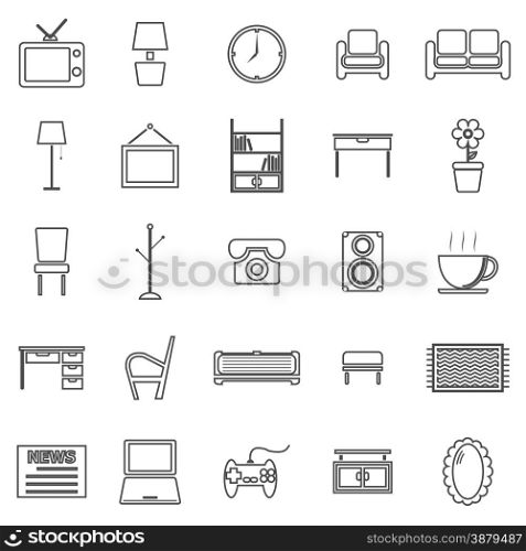 Living room line icons on white background, stock vector