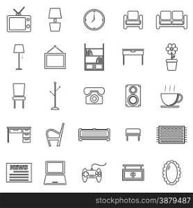 Living room line icons on white background, stock vector