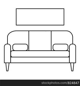 Living room sofa icon. Outline illustration of living room sofa vector icon for web design isolated on white background. Living room sofa icon, outline style