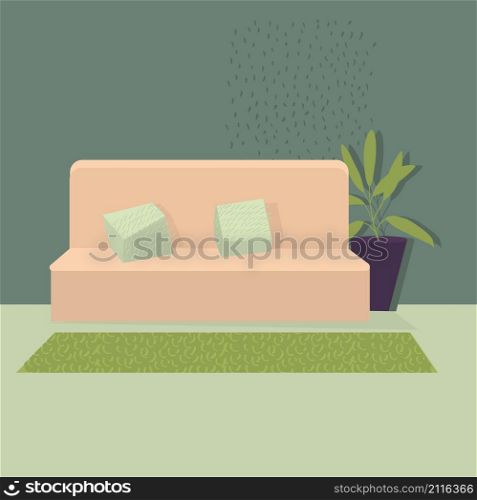 Living room. Sofa with cushions. Vector illustration.. Living room. Sofa with cushions.