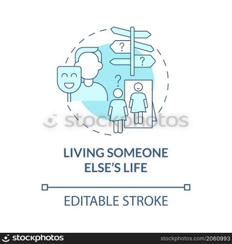 Living someone else life turquoise concept icon. Losing yourself abstract idea thin line illustration. Isolated outline drawing. Editable stroke. Roboto-Medium, Myriad Pro-Bold fonts used. Living someone else life turquoise concept icon