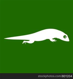 Lizard icon white isolated on green background. Vector illustration. Lizard icon green