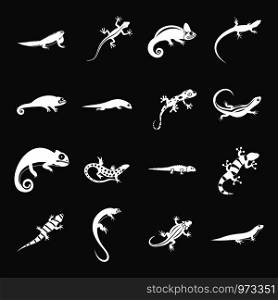 Lizard icons in simple style. Black lizards set vector white isolated on grey background . Lizard icons set grey vector