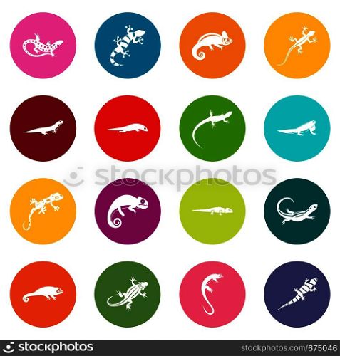 Lizard icons many colors set isolated on white for digital marketing. Lizard icons many colors set