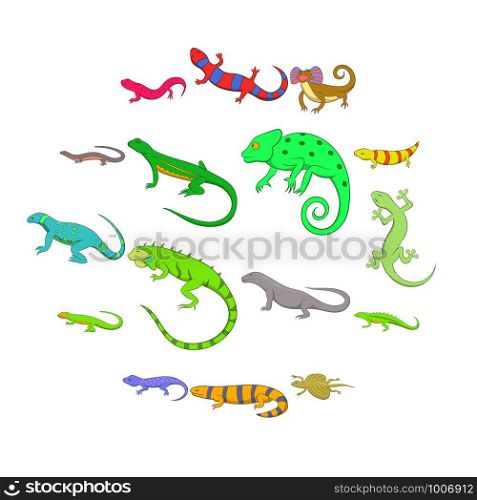 Lizard icons set. Cartoon illustration of 16 lizard vector icons for web. Lizard icons set, cartoon style