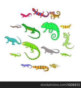 Lizard icons set. Cartoon illustration of 16 lizard vector icons for web. Lizard icons set, cartoon style