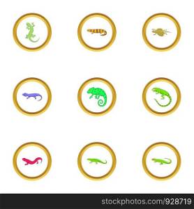 Lizard icons set. Cartoon style set of 9 lizard vector icons for web design. Lizard icons set, cartoon style