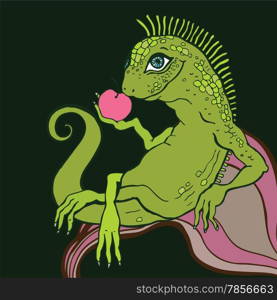 Lizard. Iguana Cartoon Hand Drawn vector illustration.