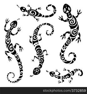 lizard. Polynesian tattoo. Tribal pattern set. Vector illustration.