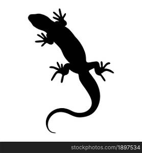 Lizard reptile. Black silhouette. Design element. Vector illustration isolated on white background. Template for books, stickers, posters, cards, clothes.