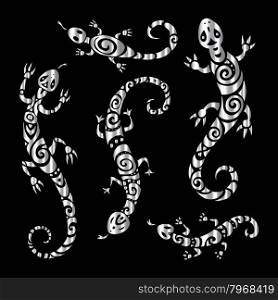 Lizards. Polynesian tattoo style. . Lizards. Tribal pattern set. Vector illustration Polynesian tattoo style