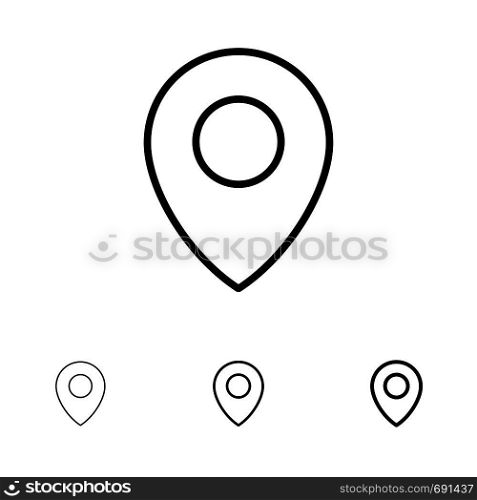 Lo0cation, Map, Pin Bold and thin black line icon set