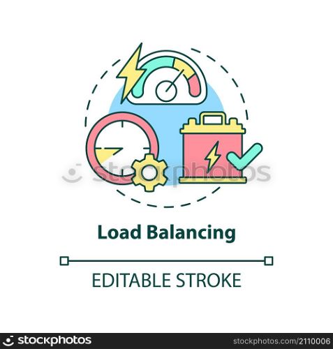 Load balancing concept icon. Control power consumption. Smart grid setting abstract idea thin line illustration. Isolated outline drawing. Editable stroke. Roboto-Medium, Myriad Pro-Bold fonts used. Load balancing concept icon