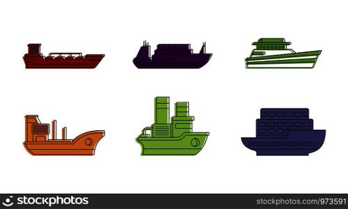 Load ship icon set. Color outline set of load ship vector icons for web design isolated on white background. Load ship icon set, color outline style