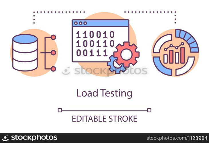 Load testing concept icon. Examine computer program behaviour idea thin line illustration. Software testing process. Indicating issues and problems. Vector isolated outline drawing. Editable stroke