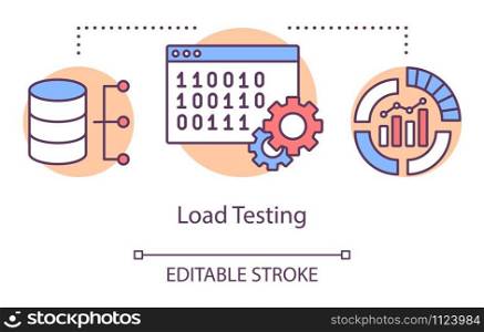 Load testing concept icon. Examine computer program behaviour idea thin line illustration. Software testing process. Indicating issues and problems. Vector isolated outline drawing. Editable stroke