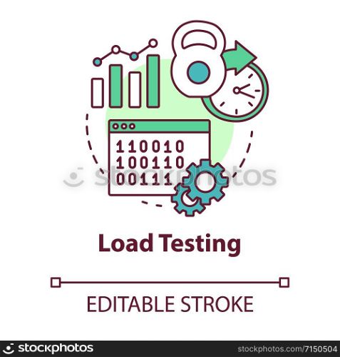 Load testing concept icon. Software development stage idea thin line illustration. System perfomance at different conditions. Non-functional testing. Vector isolated outline drawing. Editable stroke