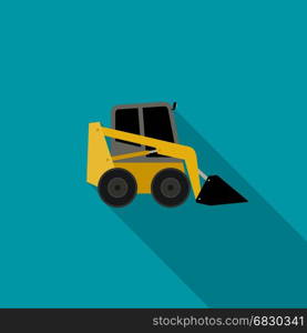 Loader flat icon. Loader icon in flat style. Vector icon of building machinery with long shadow.
