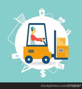 Loader lifts boxes icon. Flat modern style vector design