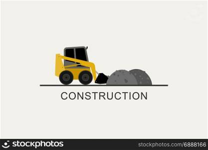 Loader removes heaps. Loader removes heaps of soil. Construction machinery in flat style.
