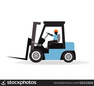 Loader with the worker. A vector illustration