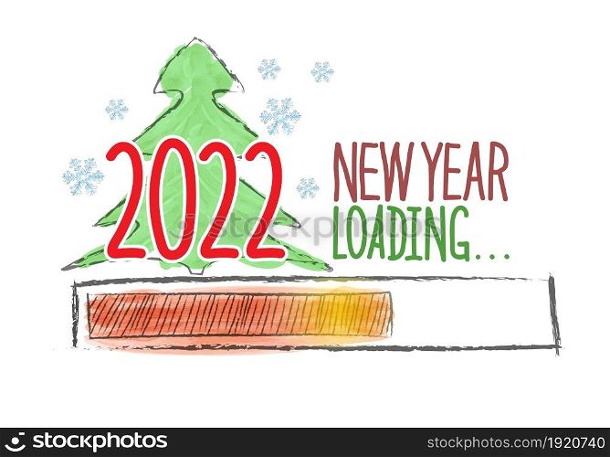 Loading 2021 new year. The load progress indicator is new year. Vector illustration drawn by hand. Flat style.