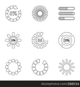 Loading and waiting icons set. Outline illustration of 9 loading and waiting vector icons for web. Loading and waiting icons set, outline style