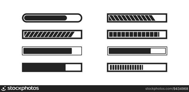 loading bar icon set for web design on white background, template design, load symbol, interface concept, vector illustration