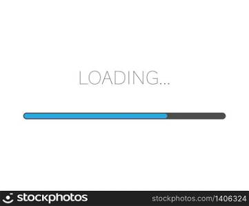 Loading bar in blue and black colors with shadow. Modern progress bar for upload or download status. Speed illustration of digital loader. Isolated indicator design. Vector EPS 10.