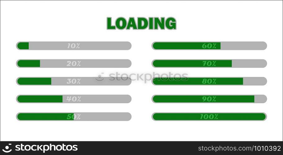 loading bar set with percent in flat, vector. loading bar set with percent in flat