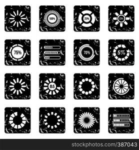 Loading bars and preloaders set icons in grunge style isolated on white background. Vector illustration. Loading bars and preloaders set icons