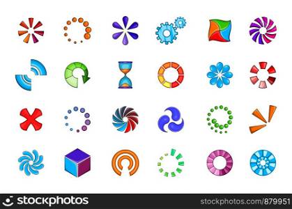 Loading icon set. Cartoon set of loading vector icons for web design isolated on white background. Loading icon set, cartoon style