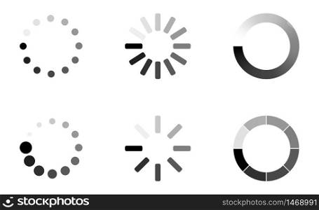 Loading icons. Load. Load bar icons. Set of loading icon in a row, isolated on white background. Eps10