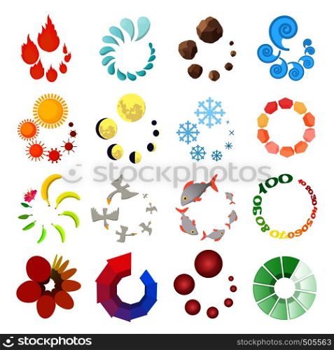 Loading icons set in cartoon style isolated on white. Loading icons set, cartoon style