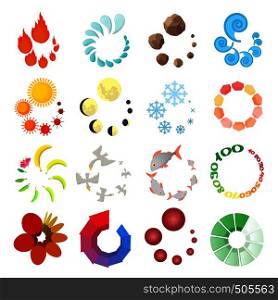Loading icons set in cartoon style isolated on white. Loading icons set, cartoon style