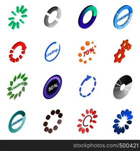 Loading icons set in isometric 3d style isolated on white. Loading icons set, isometric 3d style