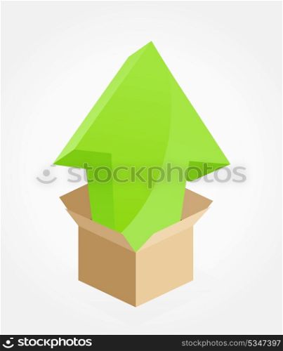Loading icons3. Green arrow from a box on a grey background. A vector illustration