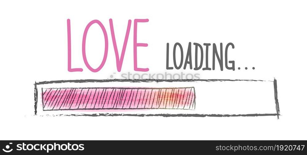 Loading Love. Love load progress indicator. Vector illustration drawn by hand. Flat style.
