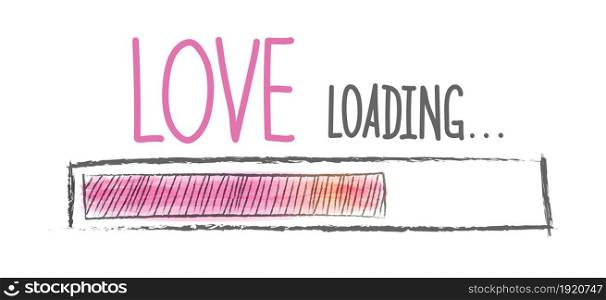Loading Love. Love load progress indicator. Vector illustration drawn by hand. Flat style.