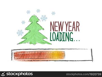 Loading new year. The load progress indicator is new year. Vector illustration drawn by hand. Flat style.