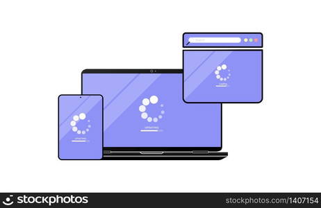 Loading page browser on top view laptop screen. Laptop, desktop, computer, tablet with website page icon flat on isolated background for applications, web, app. EPS 10 vector