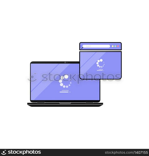 Loading page browser on top view laptop screen. Laptop, desktop, computer with website page icon flat on isolated background for applications, web, app. EPS 10 vector. Loading page browser on top view laptop screen. Laptop, desktop, computer with website page icon flat on isolated background for applications, web, app. EPS 10 vector.