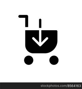 Loading shopping cart black glyph ui icon. Put product in shopping trolley. User interface design. Silhouette symbol on white space. Solid pictogram for web, mobile. Isolated vector illustration. Loading shopping cart black glyph ui icon