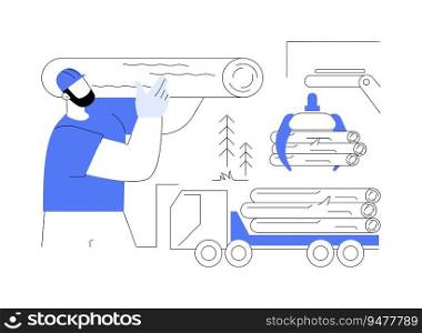 Loading trees abstract concept vector illustration. Worker loading trees in timber transport, raw materials industry, harvesting planning, forest plantation, forestry sector abstract metaphor.. Loading trees abstract concept vector illustration.