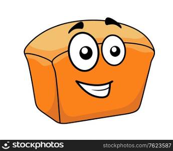 Loaf of freshly baked crusty white bread with a happy cartoon face, vector illustration isolated on white