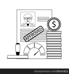 Loan approved for credit. Good credit rate and stack coins. Vector illustration. Loan approved for credit