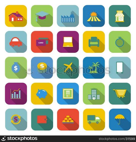 Loan color icons with long shadow, stock vector